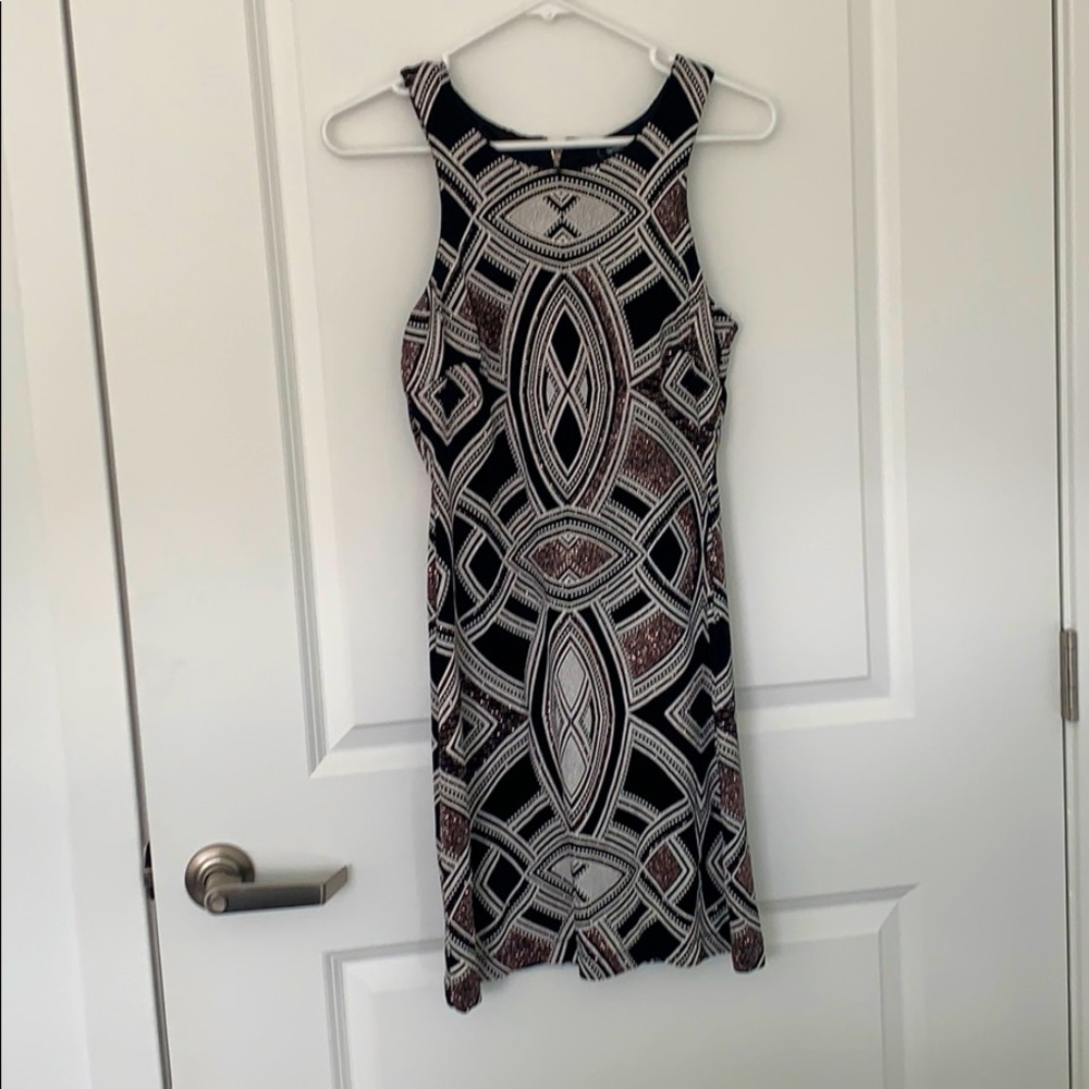 Multi-color dress with rose gold accents